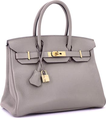 Birkin Handbag Grey Novillo with Gold Hardware 30