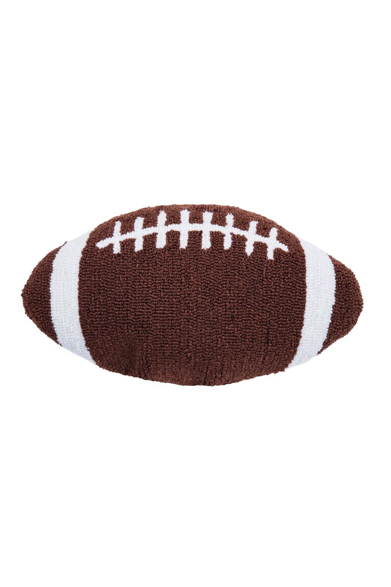 American Football Shaped Hooked Mini Accent Pillow 10.5" x 18", Main, color, Brown