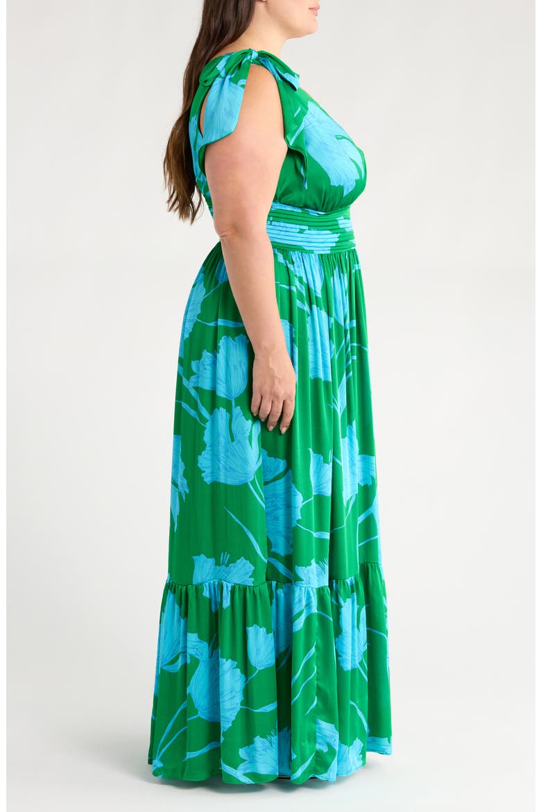 Sea Moss Floral Bayou One-Shoulder Satin Maxi Dress, Alternate, color, GREEN/ BLUE/ MULTI
