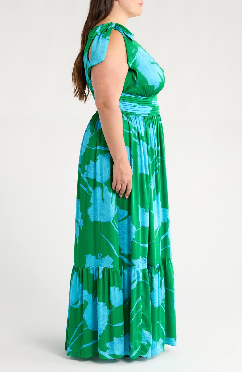 SUGARLIPS Sea Moss Floral Bayou One-Shoulder Satin Maxi Dress, Alternate, color, Green/ Blue/ Multi