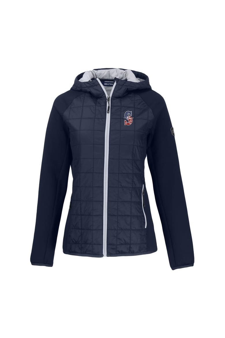 Women's Cutter & Buck Navy Seattle Mariners Americana Rainier Primaloft Eco Raglan Full-Zip Hybrid Jacket, Alternate, color, Navy