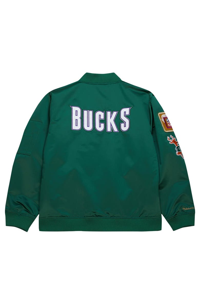Mitchell & Ness Men's Mitchell & Ness Green Milwaukee Bucks Hardwood Classics Vintage Logo Full-Zip Bomber Jacket, Alternate, color, 