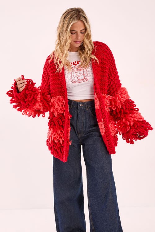 Nasty Gal Extreme Stripe Loopy Cardigan In Red