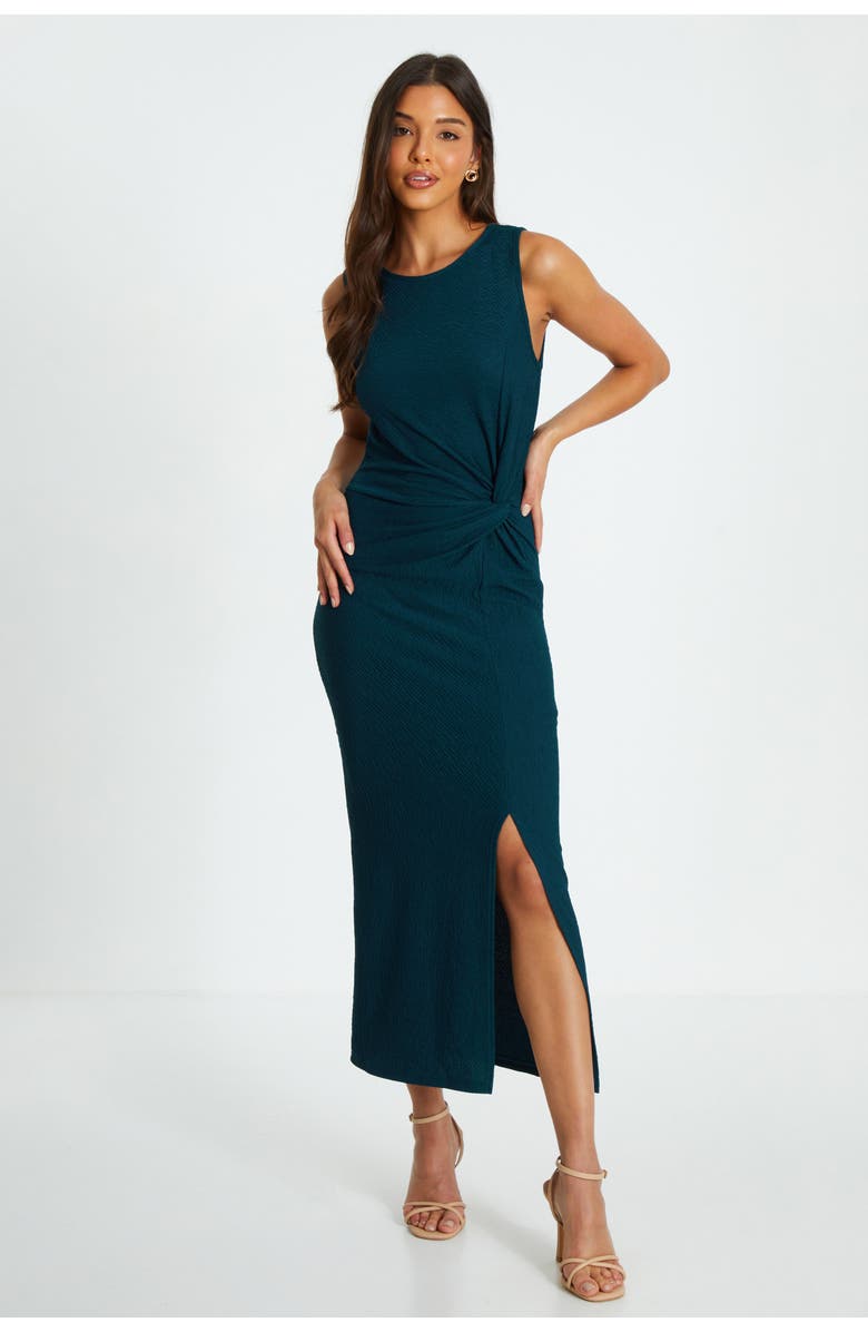 QUIZ Textured Round Neck Sleeveless Knot Front Maxi Dress, Main, color,