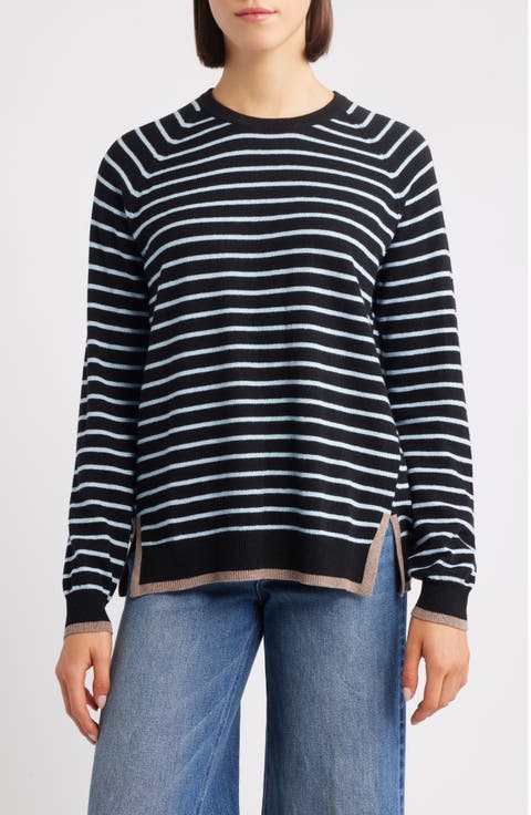 Stripe Raglan Sleeve Cotton & Cashmere Sweater