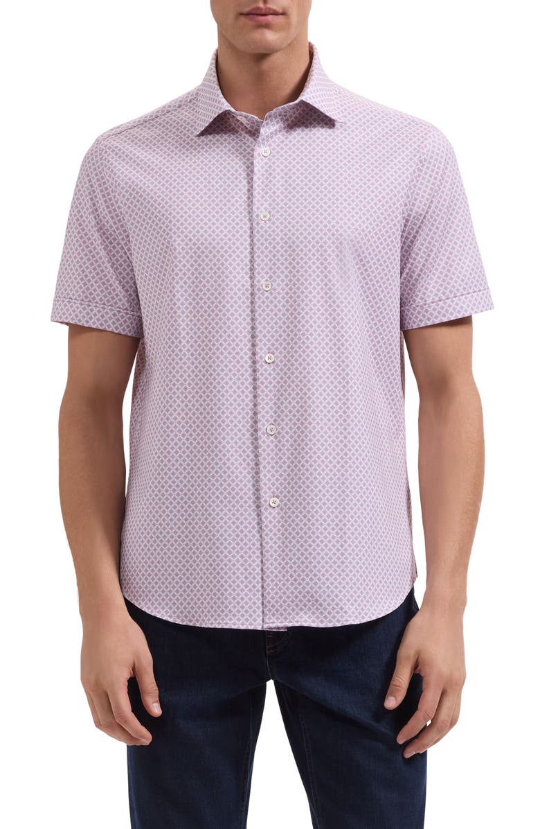 Bugatchi Miles OoohCotton<sup>®</sup> Floral Short Sleeve Button-Up Shirt, Main, color, Dusty Pink