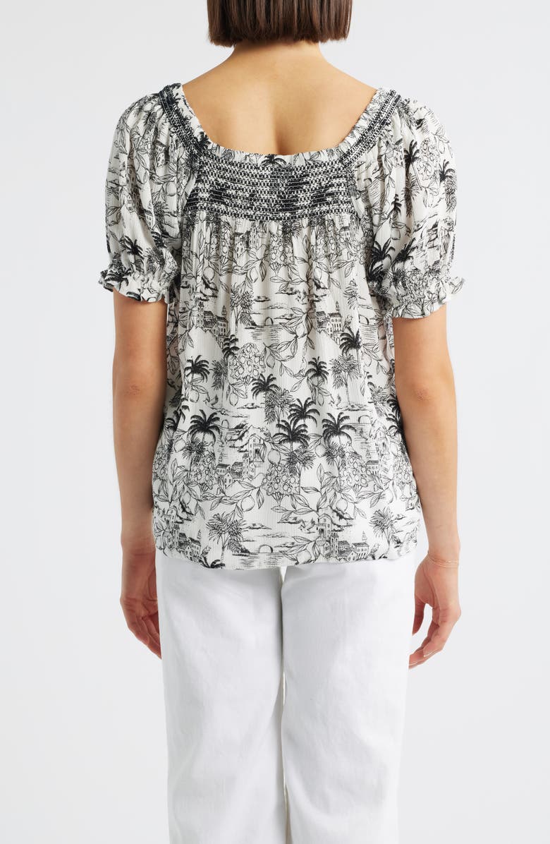 Bobeau Print Peasant Top, Alternate, color, Grey/ Black Amalfi