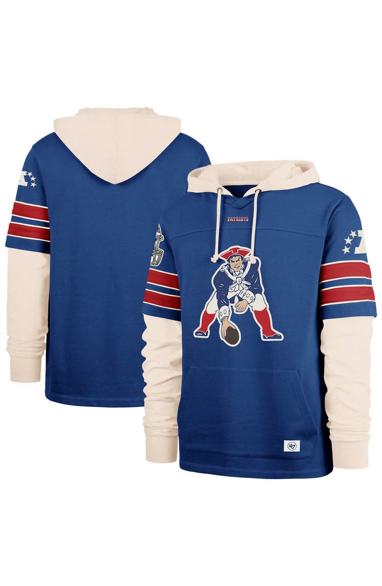 '47 Men's '47  Blue New England Patriots Throwback Split Zone Cornerback Duo Hoodie, Main, color, 