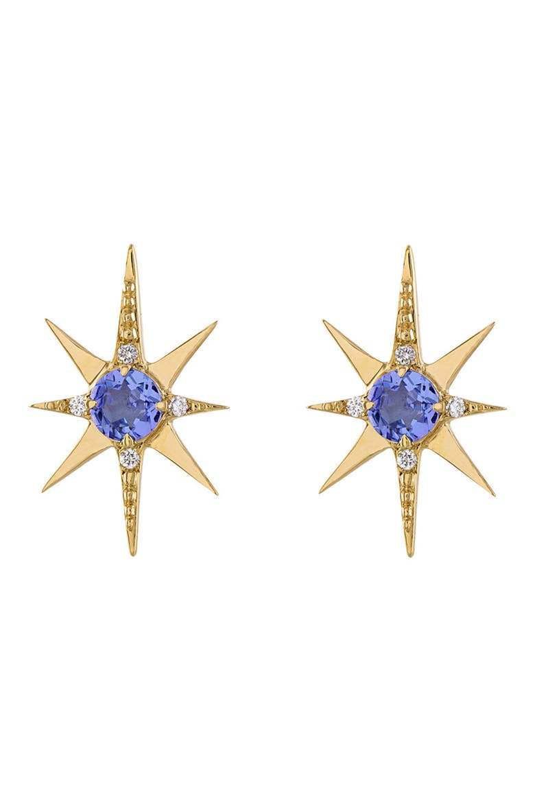 Starburst Stud Earrings, Main, color, YELLOW GOLD - TANZANITE