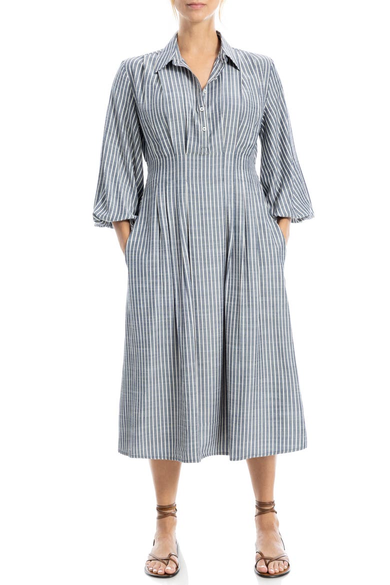 Stripe Balloon Sleeve Shirtdress, Main, color, INDIGO/ IVORY STRIPE