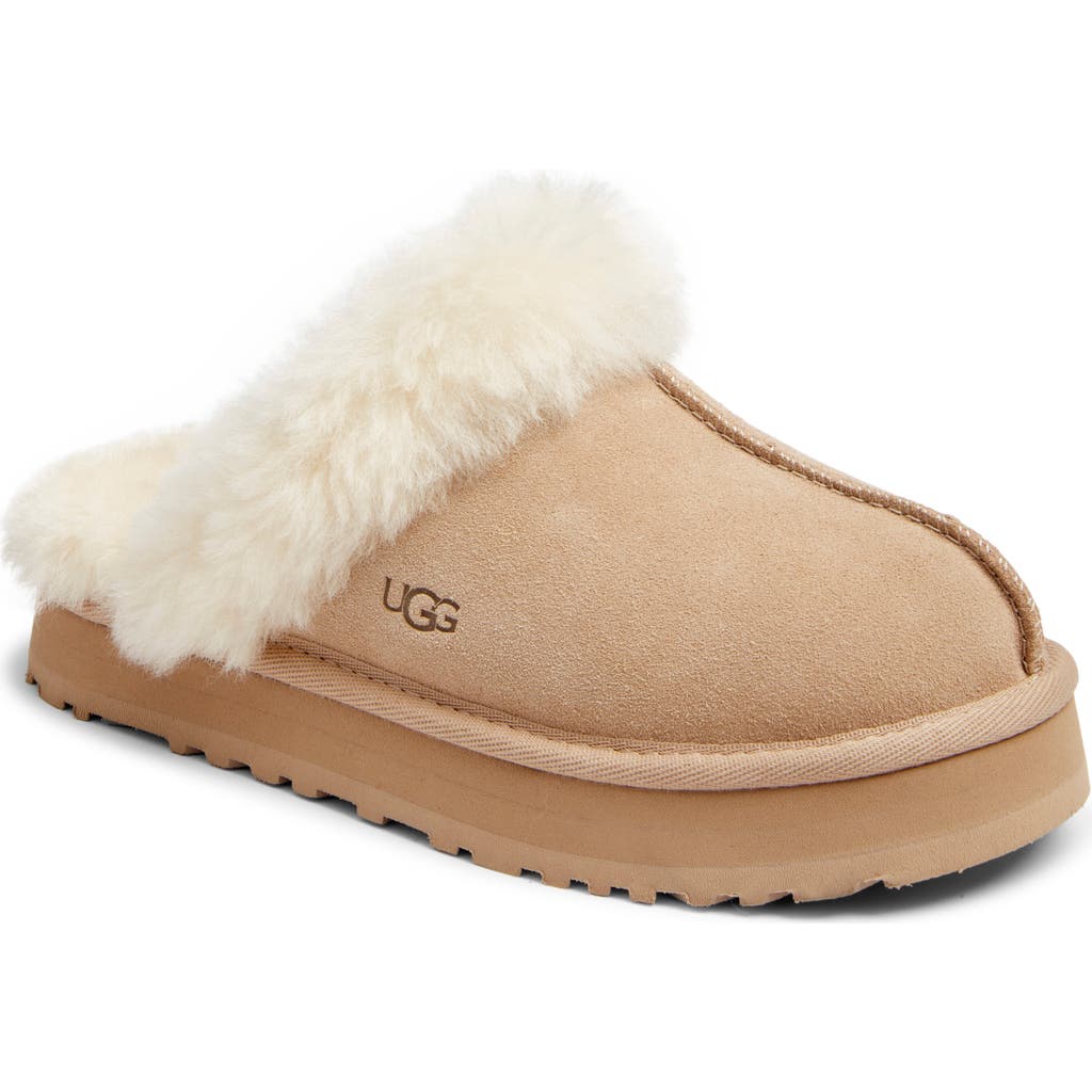 Ugg(r) Kids' Disquette Genuine Shearling Trim Slipper In Sand
