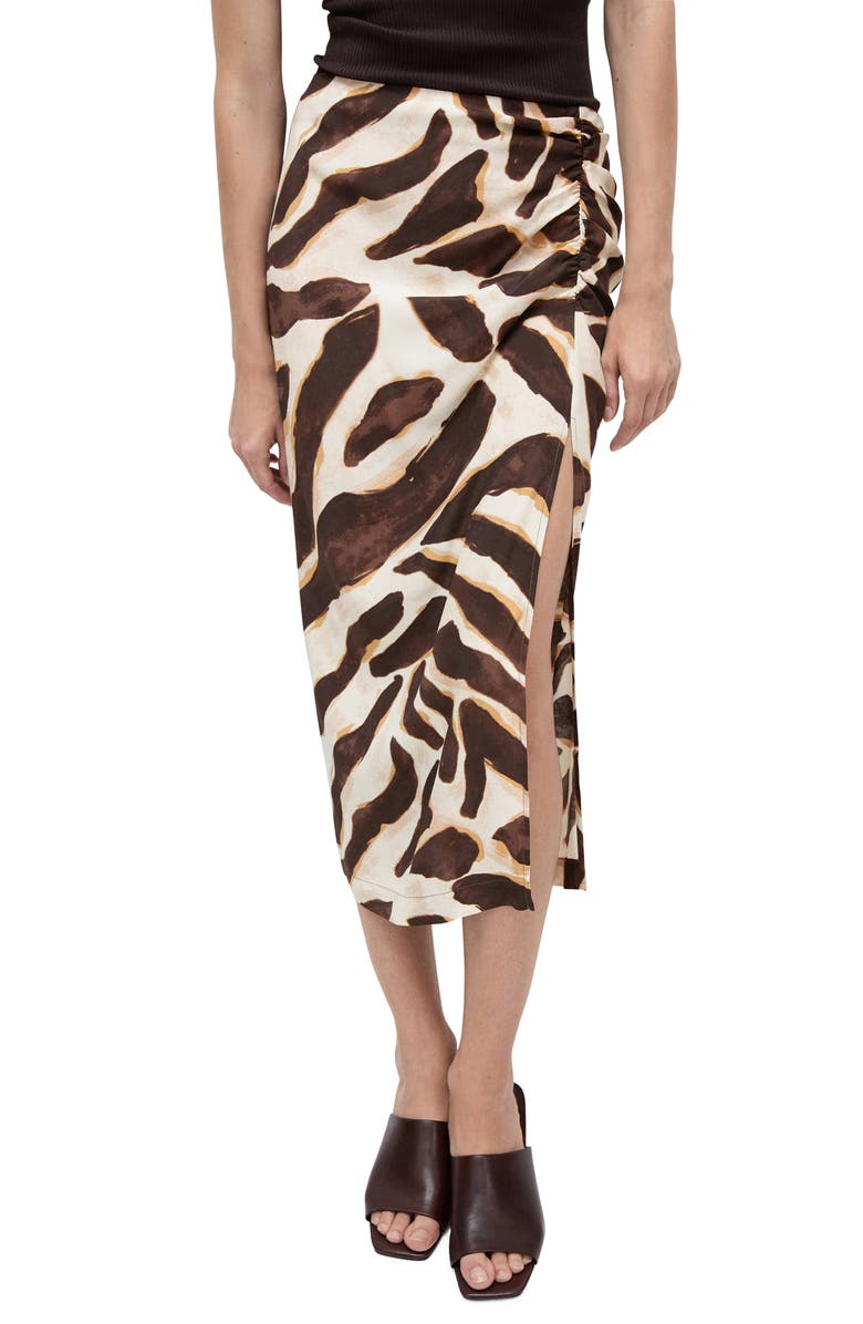 MANGO Animal Print Side Slit Midi Skirt, Main, color, 