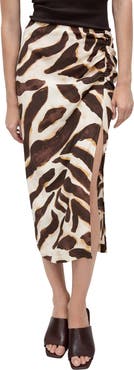 MANGO Animal Print Side Slit Midi Skirt