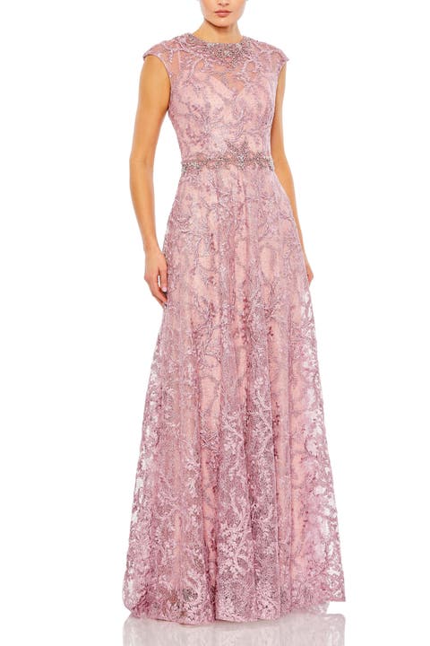 Women’s Lace Embellished Cap Sleeve Formal Gown