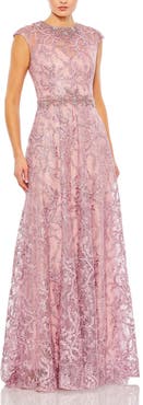 Mac Duggal Women’s Lace Embellished Cap Sleeve Formal Gown