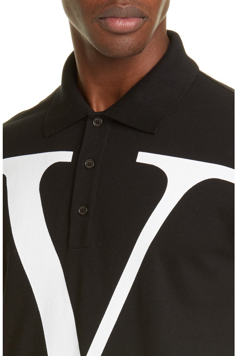 V-Logo Black Short Sleeve Piqué Polo, Alternate, color, BLACK/ WHITE