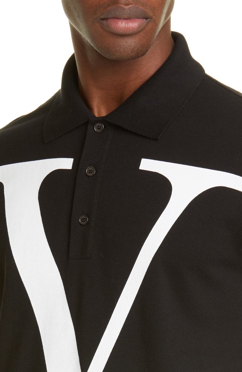 Valentino V-Logo Black Short Sleeve Piqué Polo, Alternate, color, 