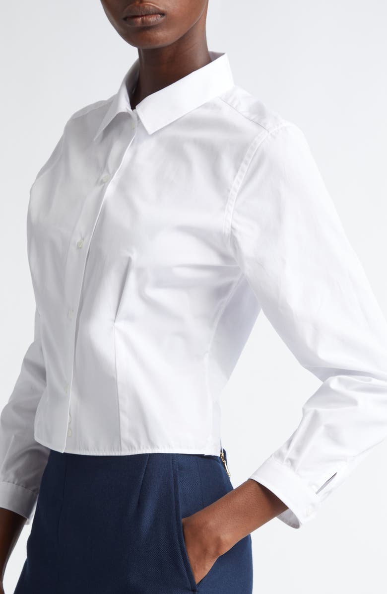 Thom Browne Crop Cotton Button-Up Shirt, Alternate, color, White