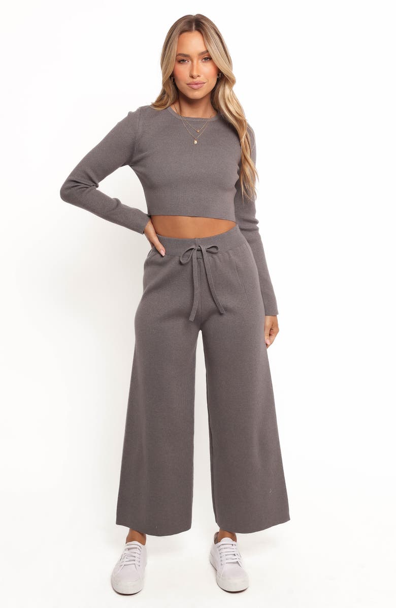 Petal & Pup Ayers Long Sleeve Rib Top & Wide Leg Pants, Alternate, color, Charcoal Grey