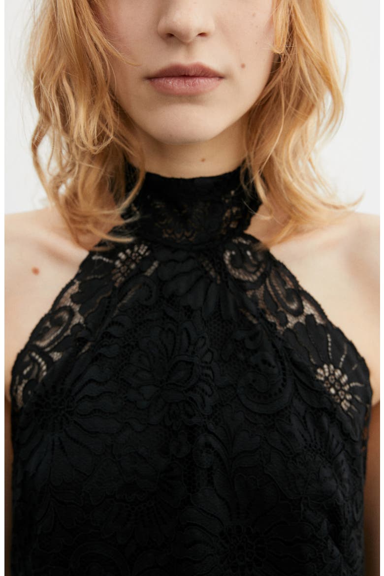 Halter Neck Lace Dress, Alternate, color, BLACK