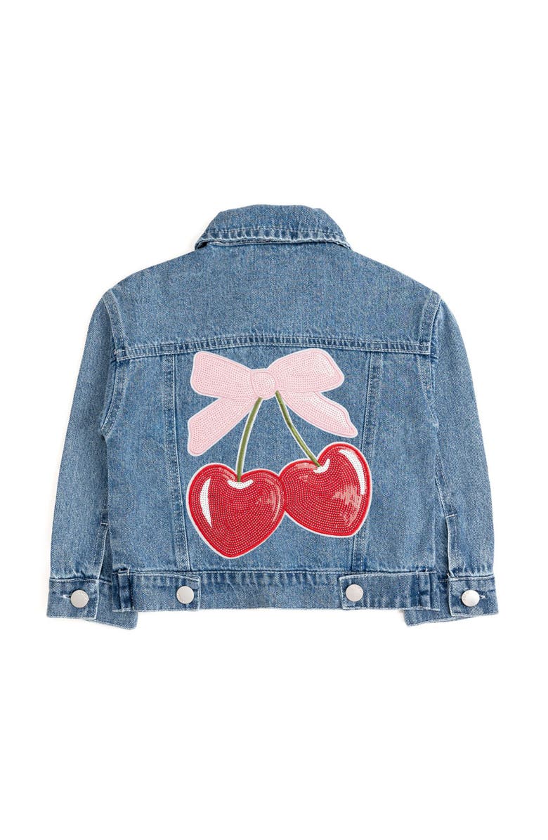 Sweet Wink Cherry Sequin Patch Denim Jacket, Main, color, Denim