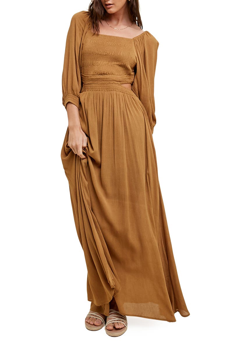 Balloon Sleeve Cutout Maxi Dress, Main, color, BISCOTTI