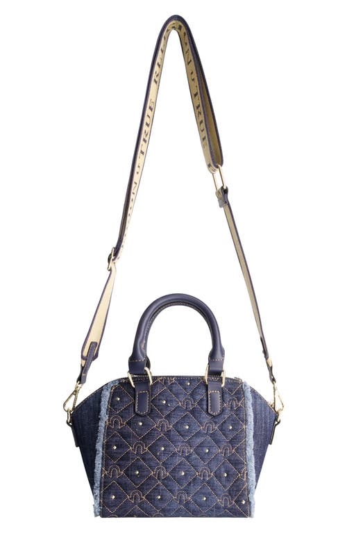 TRUE RELIGION TRUE RELIGION FRAYED DENIM MINI SATCHEL BAG