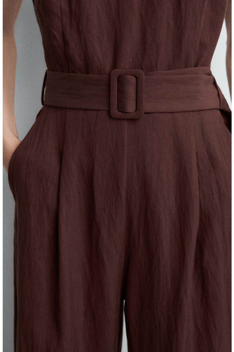 Sleeveless Belted Jumpsuit, Alternate, color, BROWN
