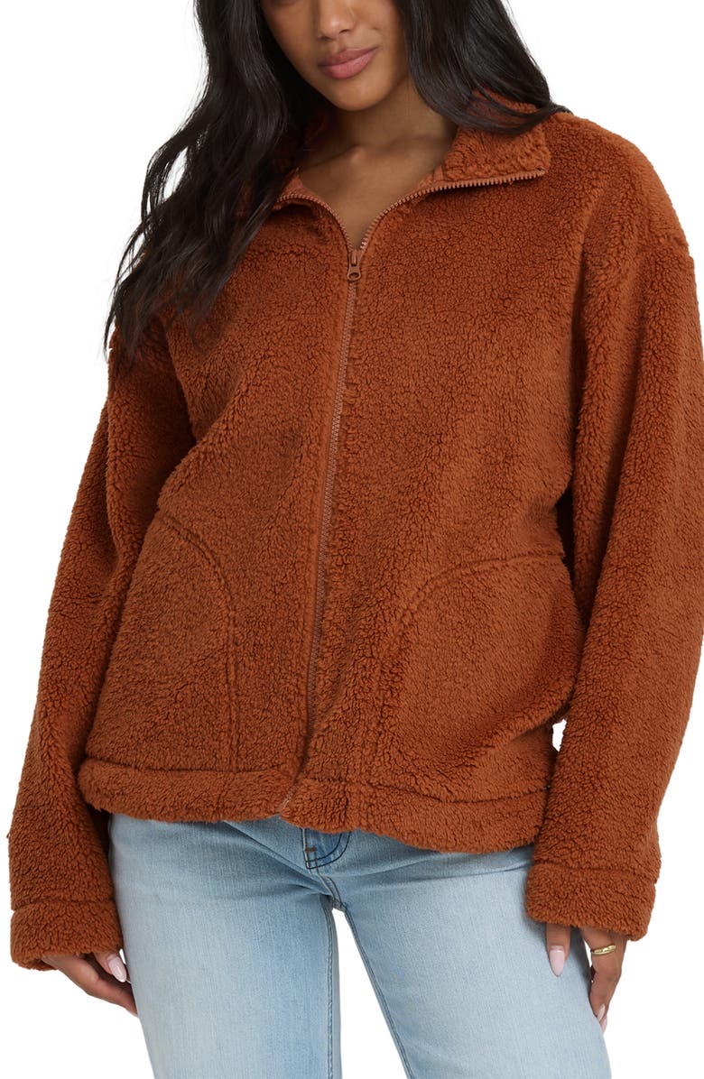 Billabong Sun City Embroidered Faux Shearling Jacket, Main, color, Cashew