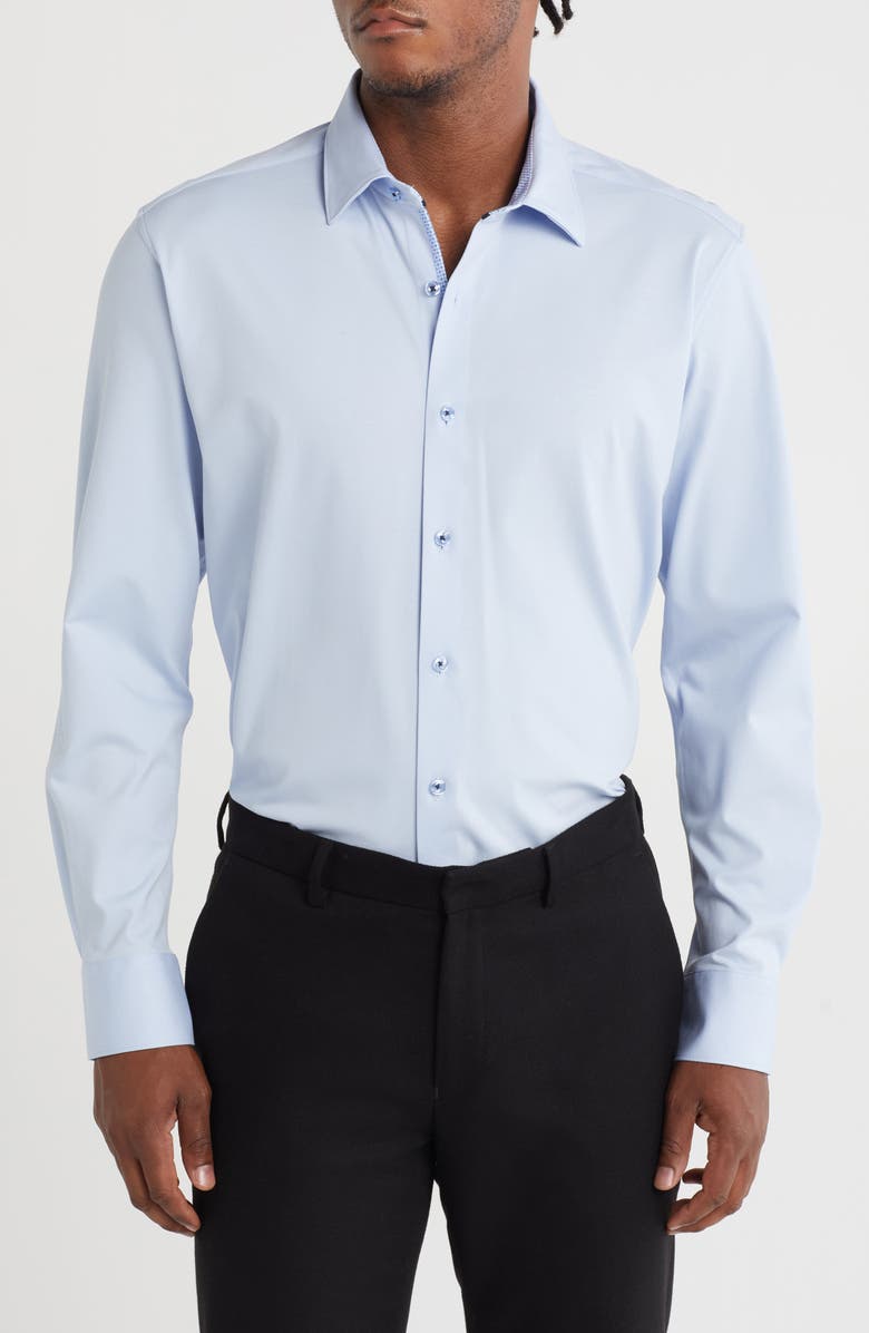 LEVINAS Tailored Fit Solid Cotton Dress Shirt, Main, color, Light Blue