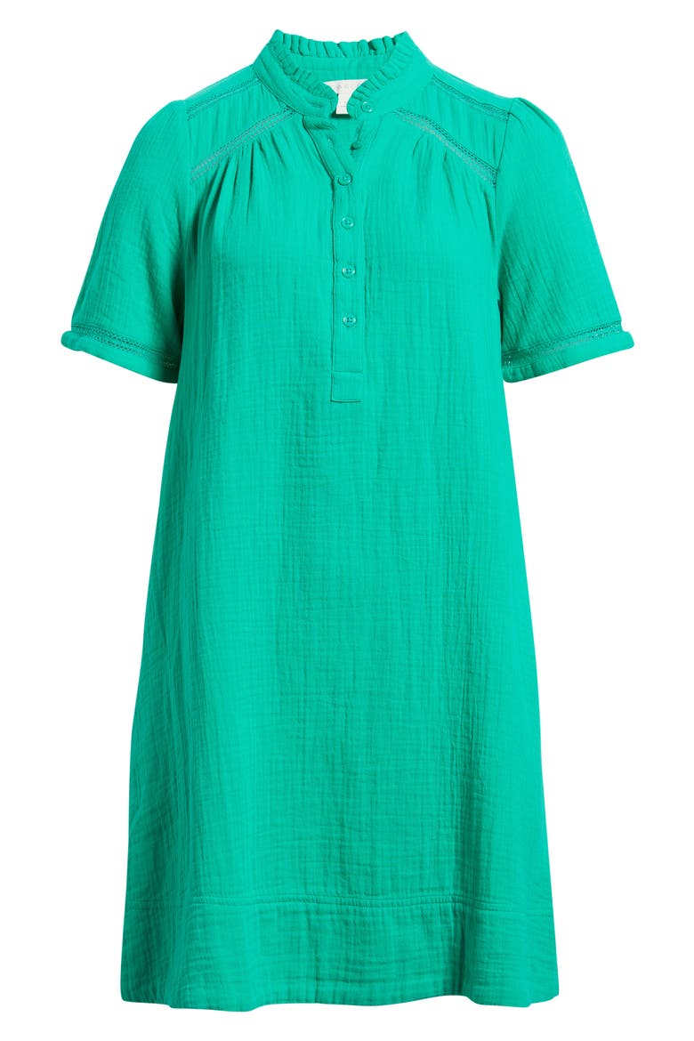 Ruffle Embroidered Inset Cotton Shift Dress, Alternate, color, GREEN EASE