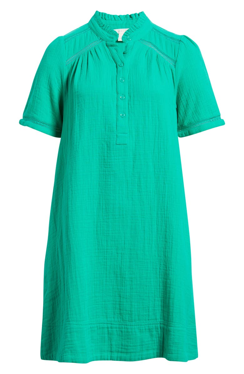 Caslon<sup>®</sup> Ruffle Embroidered Inset Cotton Shift Dress, Alternate, color, Green Ease