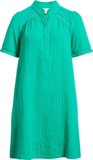 Caslon® Ruffle Embroidered Inset Cotton Shift Dress
