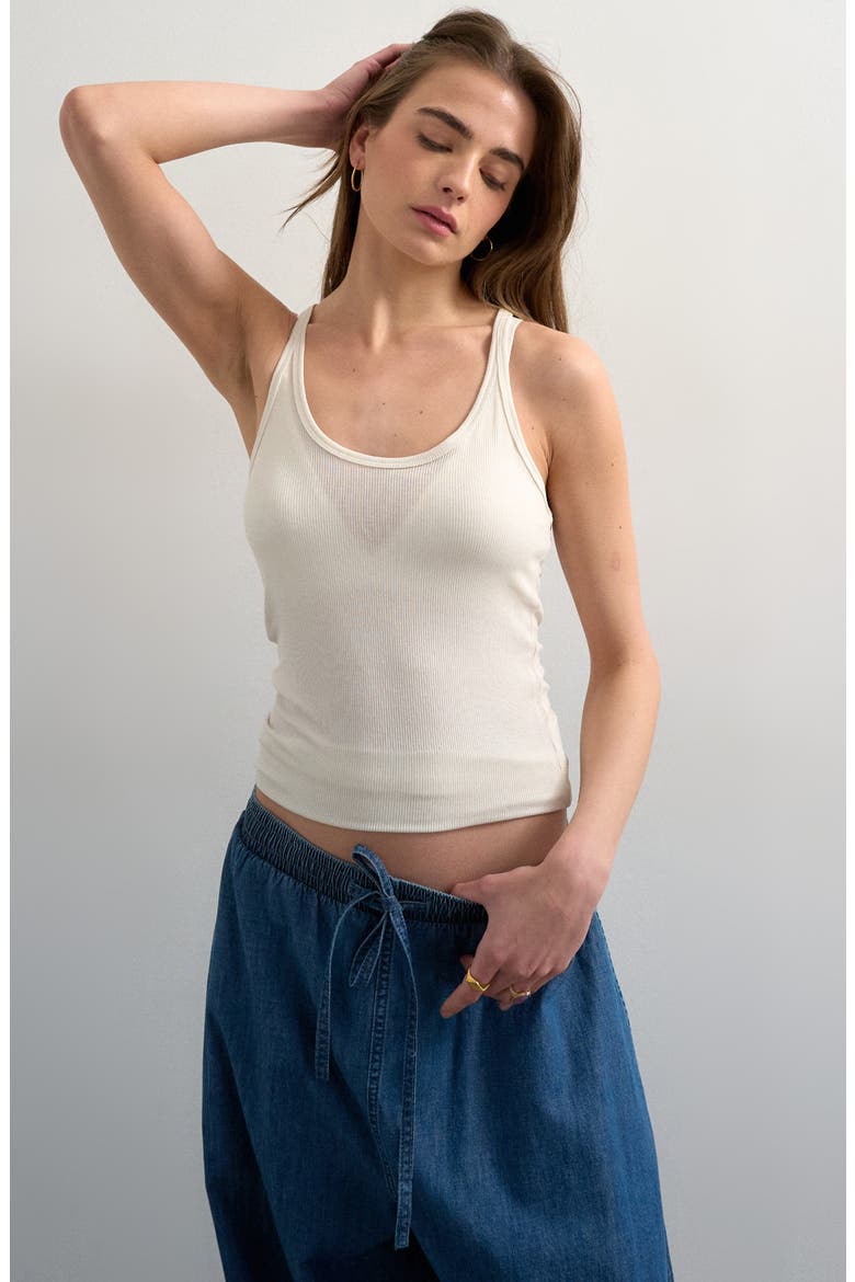 Rib Semi Sheer Racerback Tank, Main, color, ECRU