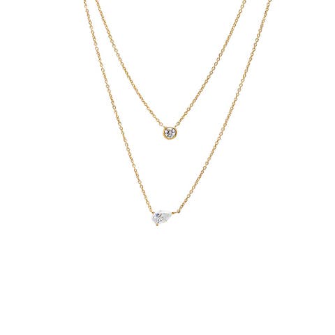 Lab Grown Diamond Double Layer Pear & Bezel Necklace 14K