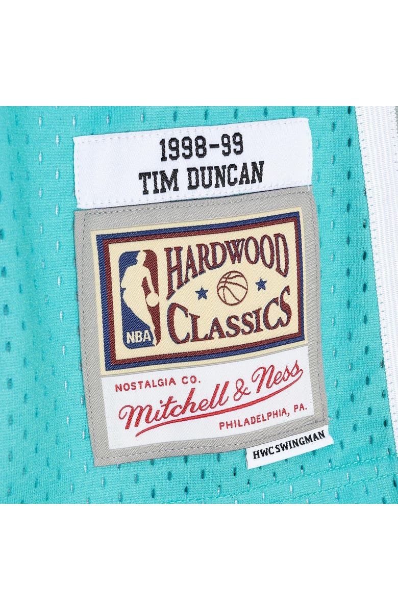 Mitchell & Ness Men's Mitchell & Ness Tim Duncan Black/Teal San Antonio Spurs Hardwood Classics 1998/99 Split Swingman Jersey, Alternate, color, 
