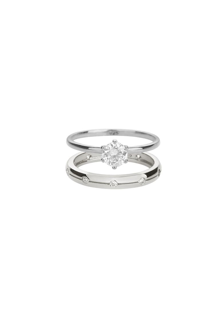 18k Gold Plated Sterling Silver Everyday Shine Ring Set Gift Guide, Main, color, Silver