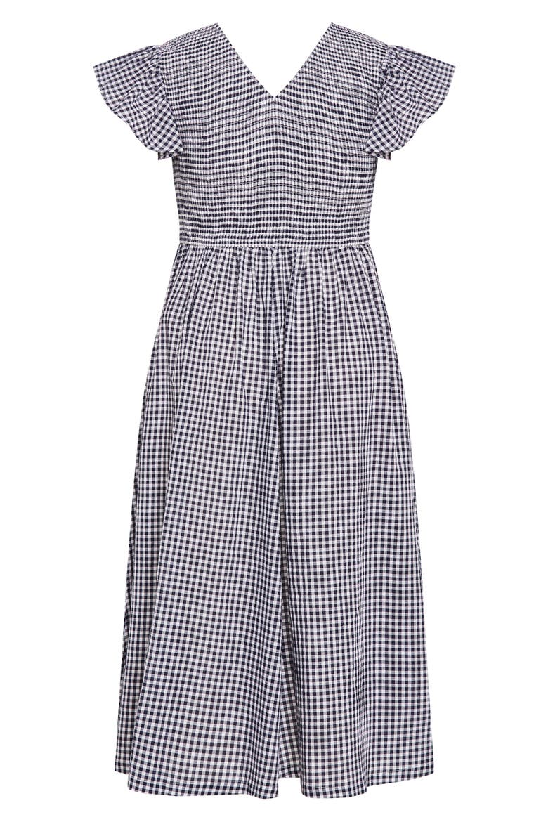 Laureli Gingham Flutter Sleeve Midi Dress, Alternate, color, NAVY CHECK