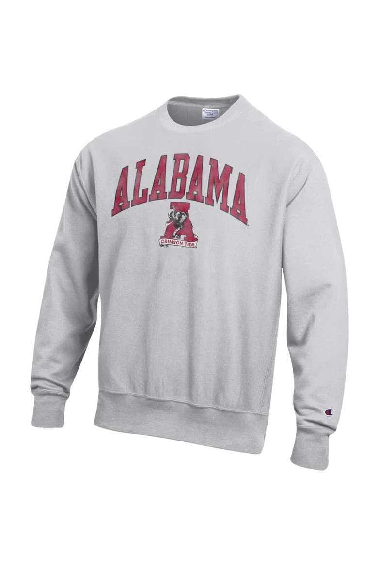 Men's Champion Gray Alabama Crimson Tide Distressed Arch Over Logo Reverse Weave Crew Neck Sweatshirt, Alternate, color, Gray