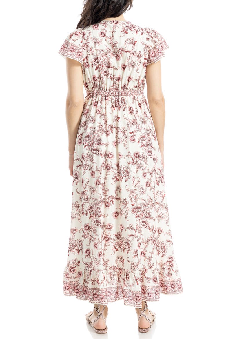 Floral Flutter Sleeve Maxi Dress, Alternate, color, ECRU/RED BLOOMING BRANCH TOILE