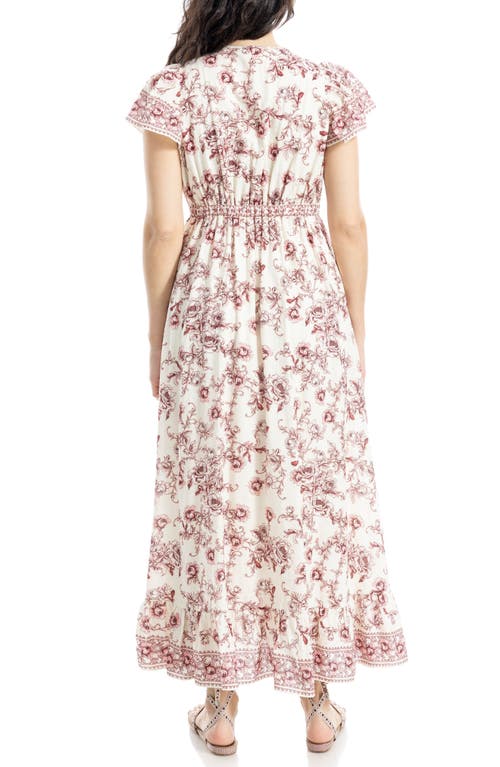 Max Studio Floral Flutter Sleeve Maxi Dress In Ecru/red Blooming