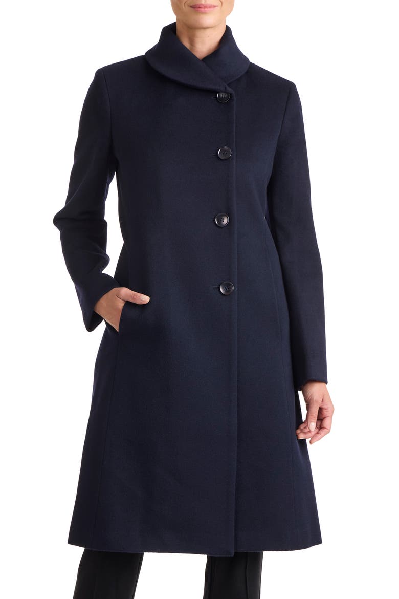 Round Collar Wool Coat, Main, color, NAVY