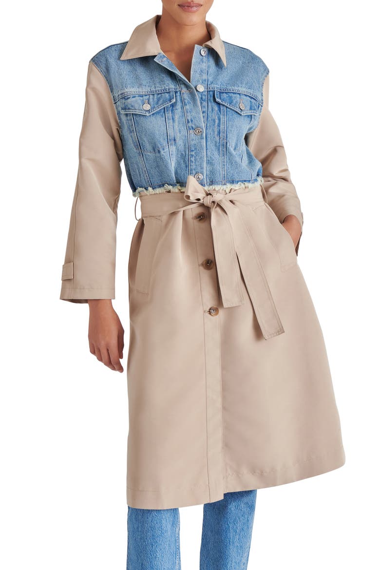 Soraya Mixed Media Coat, Main, color, DENIM MULTI