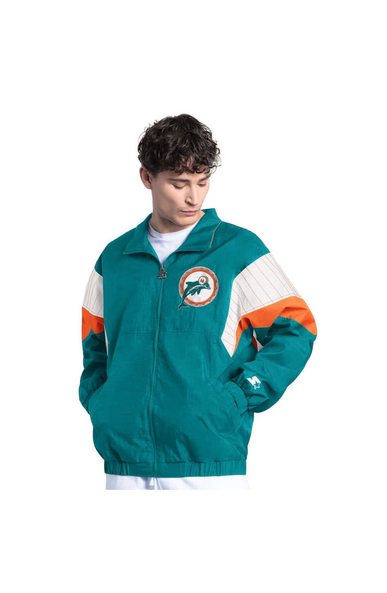 STARTER Men's Starter Aqua Miami Dolphins Yard Line Vintage Logo Full-Zip Jacket, Main, color, 