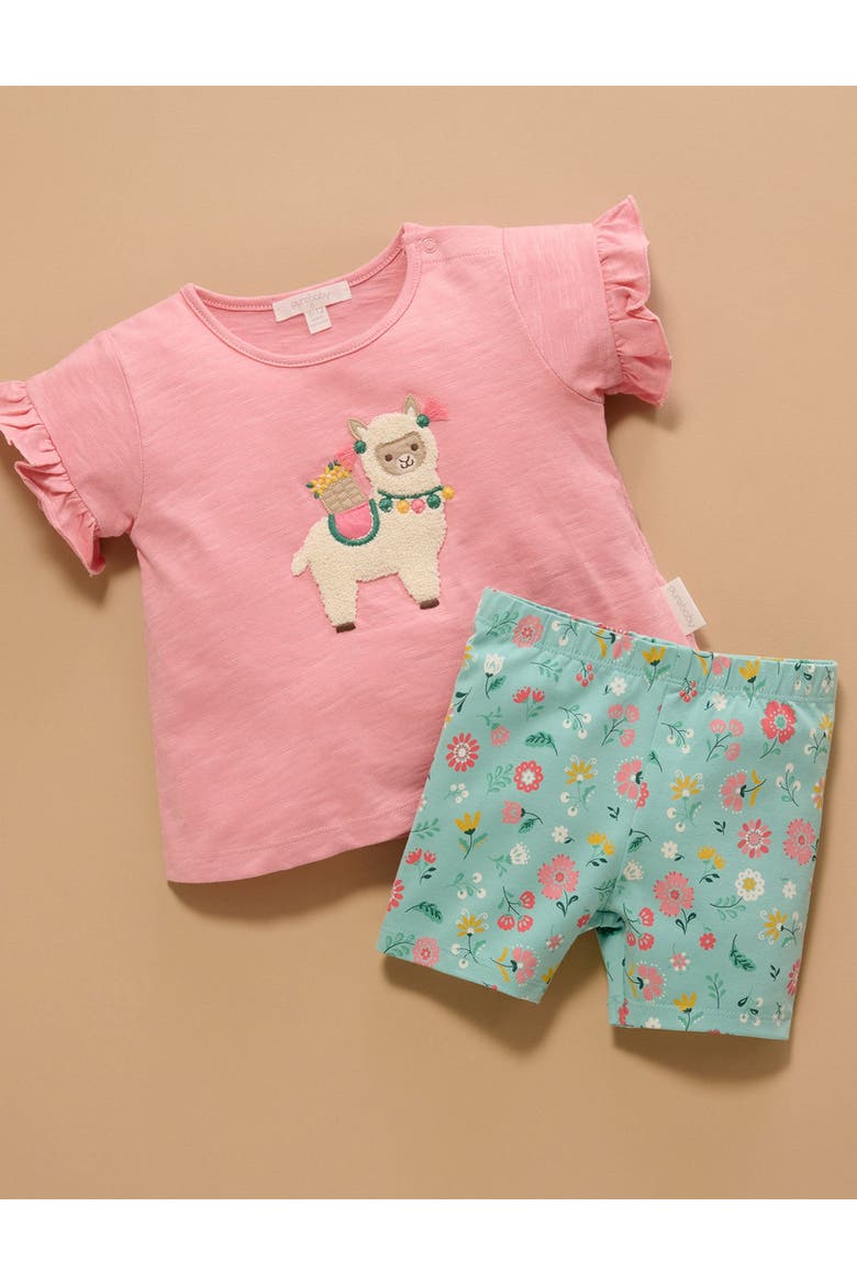 Ruffle Tee & Bike Short Set, Alternate, color, Papaya