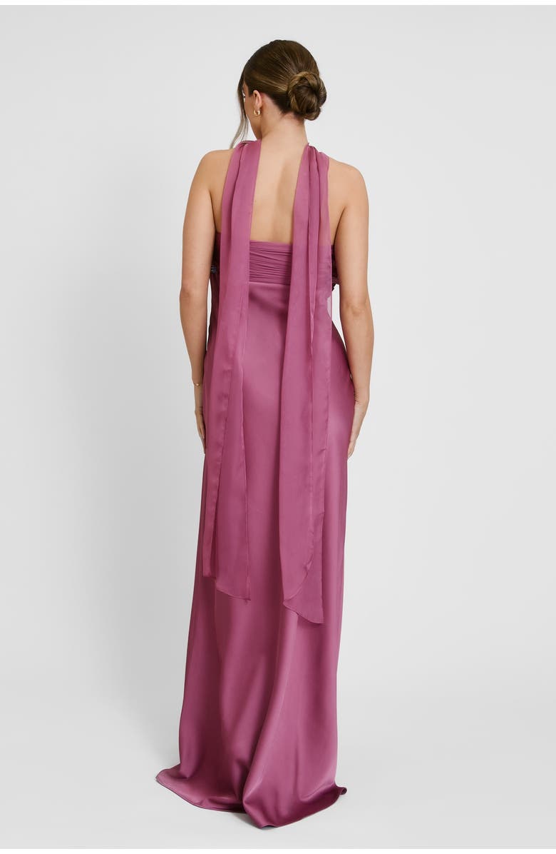Six Stories Chiffon Bandeau Satin Maxi Dress, Alternate, color, Plum