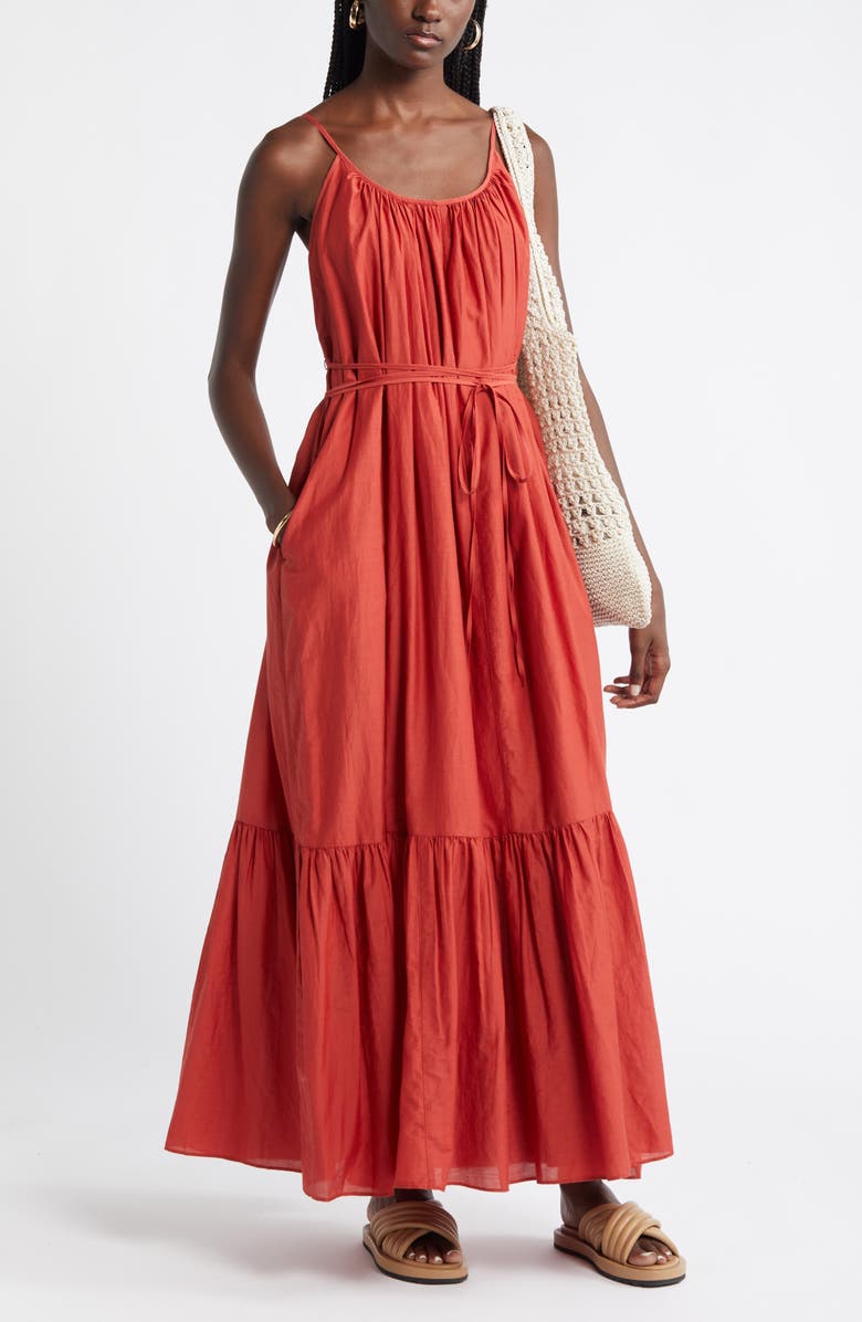 Nordstrom Cotton & Silk Tie Waist Tiered Sundress, Alternate, color,