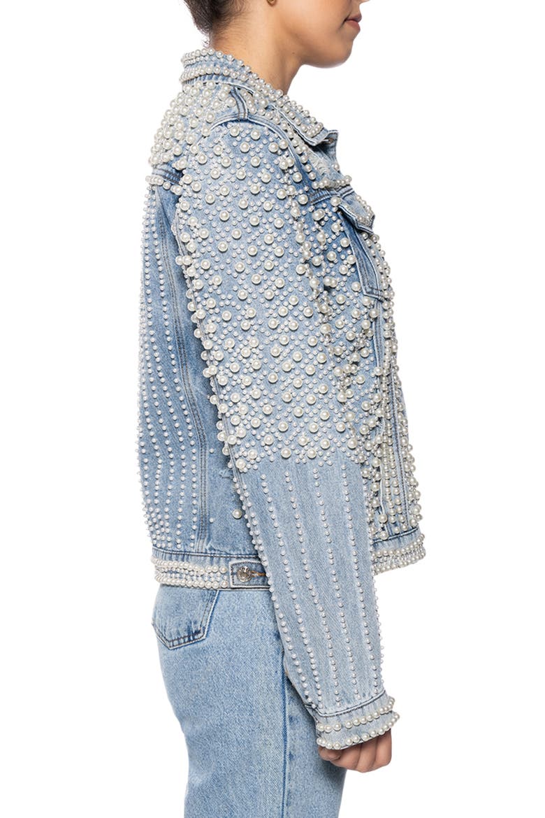 Imitation Pearl Denim Jacket, Alternate, color, BLUR