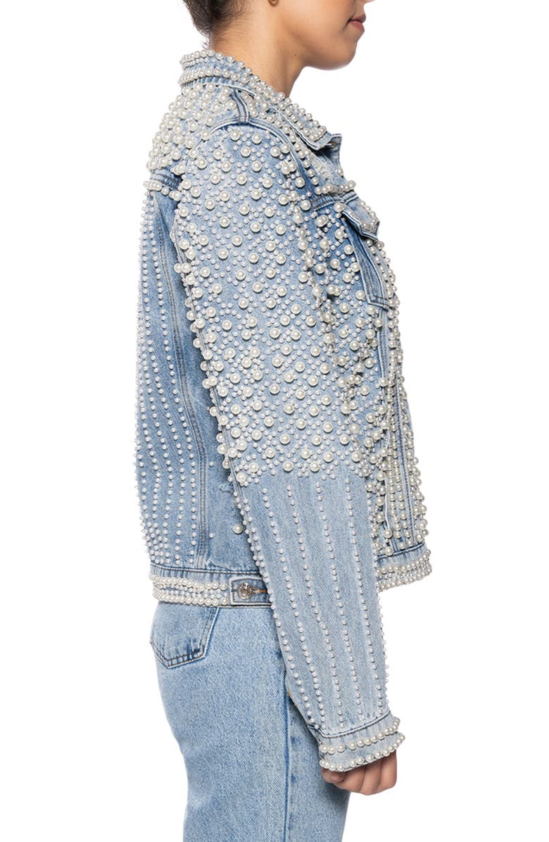 AZALEA WANG Imitation Pearl Denim Jacket, Alternate, color, Blur