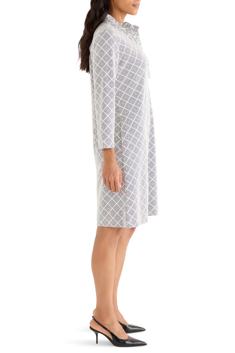 Diamond Etching Clementine Ruffle Shift Dress, Alternate, color, WHITE/ BLACK MULTI